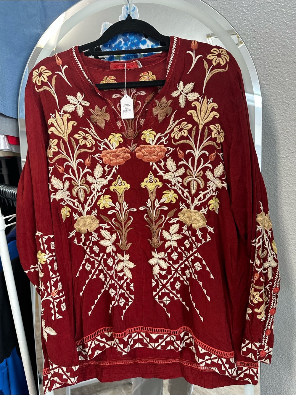 Johnny Was Burgundy Embroidered Floral Tunic
